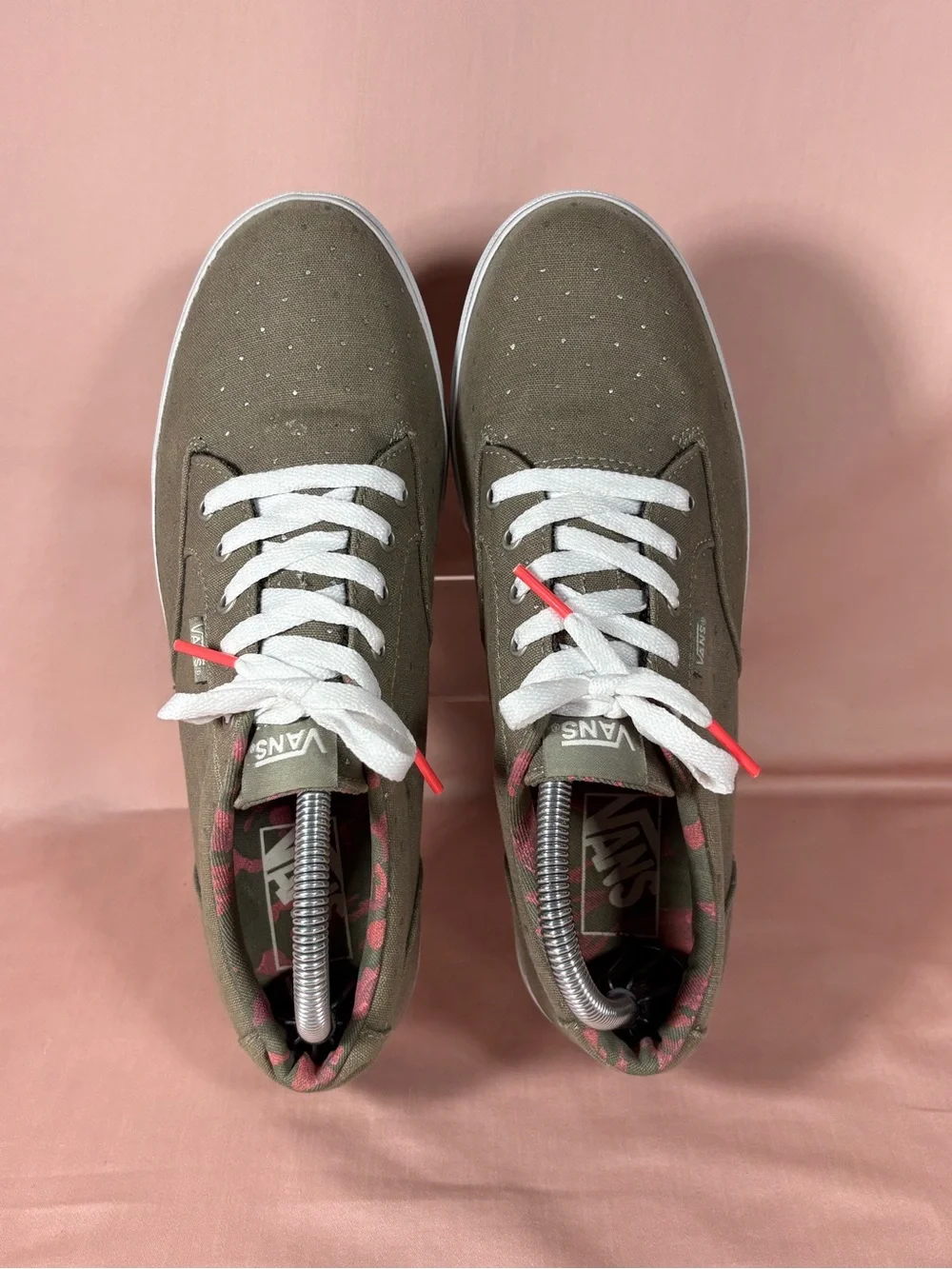 Vans Women's Khaki-Tan-Greenish Canvas Color With Silver Chips Sneakers Size 9.5